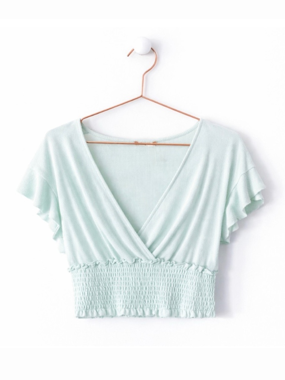 Altar'd State Green Wrap Blouse with Flutter Sleeves